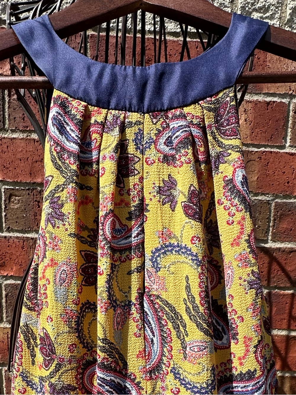 Eva Franco Halter Handkerchief Dress Mustard Paisley Floral MIDI Anthropologie - Picture 7 of 14